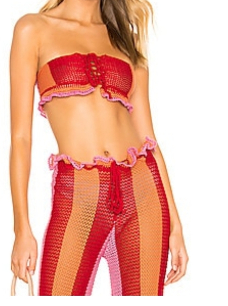 Lovers + Friends Red Orange Crochet 2 Piece Set